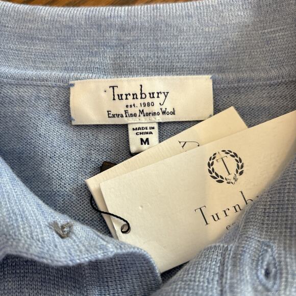 turnbury extra fine merino wool sweater collared pullover long sleeve blue med - Picture 2 of 8